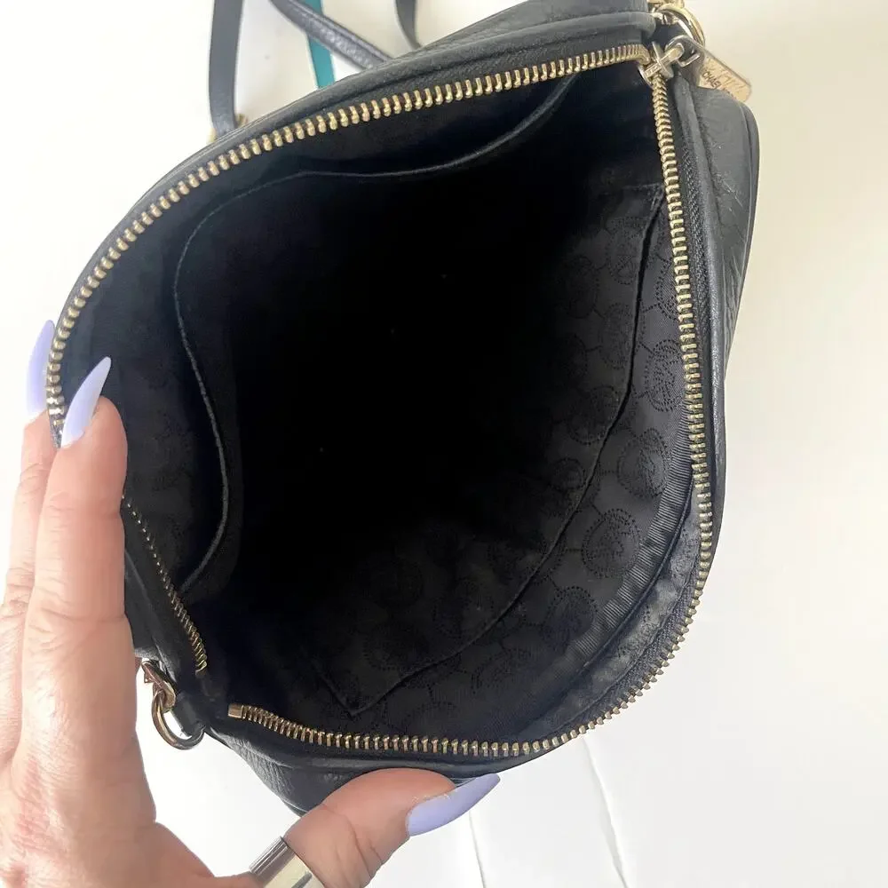Michael Kors Black Leather Crossbody Bag Gold Chain Handbag Purse Classic Preppy